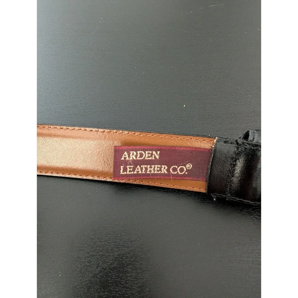 Arden‎ Leather Co Belt 56 Glazed Cowhide Brass Buckle Black